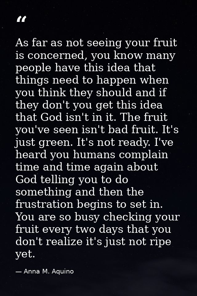 As far as not seeing your fruit is concerned, you know many people have this idea that things need to happen when you th — Anna M. Aquino