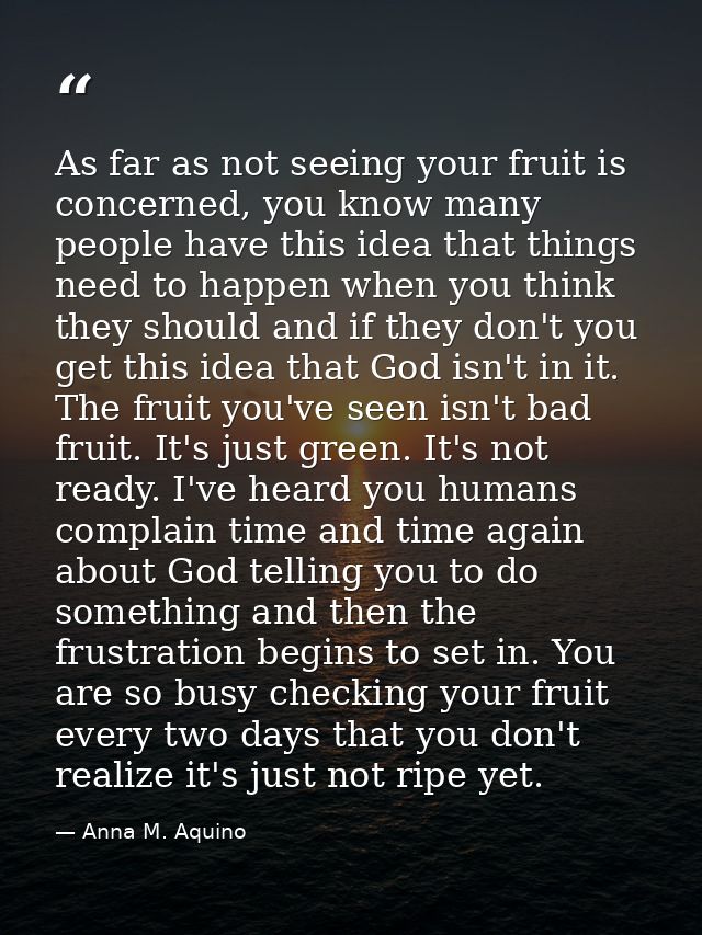 As far as not seeing your fruit is concerned, you know many people have this idea that things need to happen when you th — Anna M. Aquino