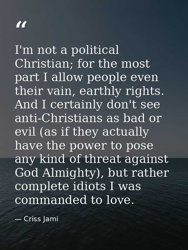 I'm not a political Christian; for the most part I allow people even their vain, earthly rights. And I certainly don't s — Criss Jami