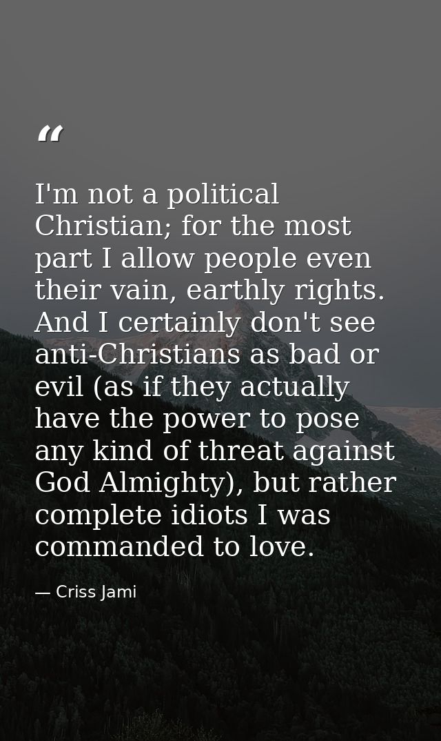 I'm not a political Christian; for the most part I allow people even their vain, earthly rights. And I certainly don't s — Criss Jami