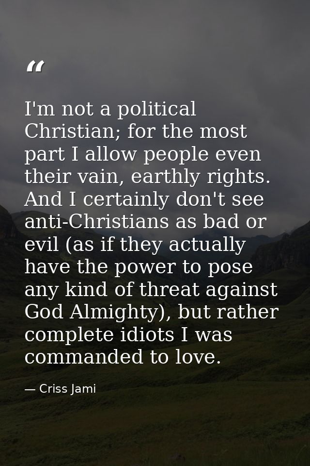 I'm not a political Christian; for the most part I allow people even their vain, earthly rights. And I certainly don't s — Criss Jami