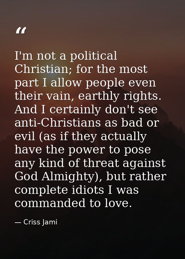 I'm not a political Christian; for the most part I allow people even their vain, earthly rights. And I certainly don't s — Criss Jami