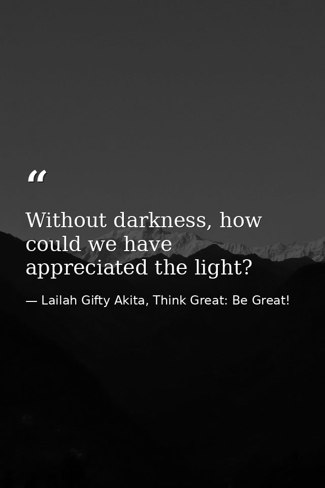 Without darkness, how could we have appreciated the light? — Lailah Gifty Akita, Think Great: Be Great!