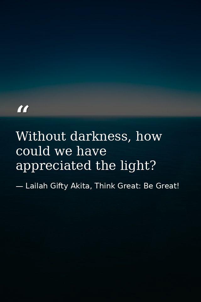 Without darkness, how could we have appreciated the light? — Lailah Gifty Akita, Think Great: Be Great!