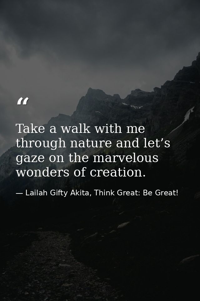 Take a walk with me through nature and let’s gaze on the marvelous wonders of creation. — Lailah Gifty Akita, Think Great: Be Great!