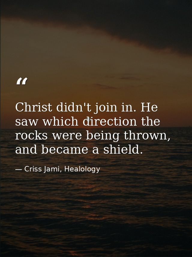 Christ didn't join in. He saw which direction the rocks were being thrown, and became a shield. — Criss Jami, Healology