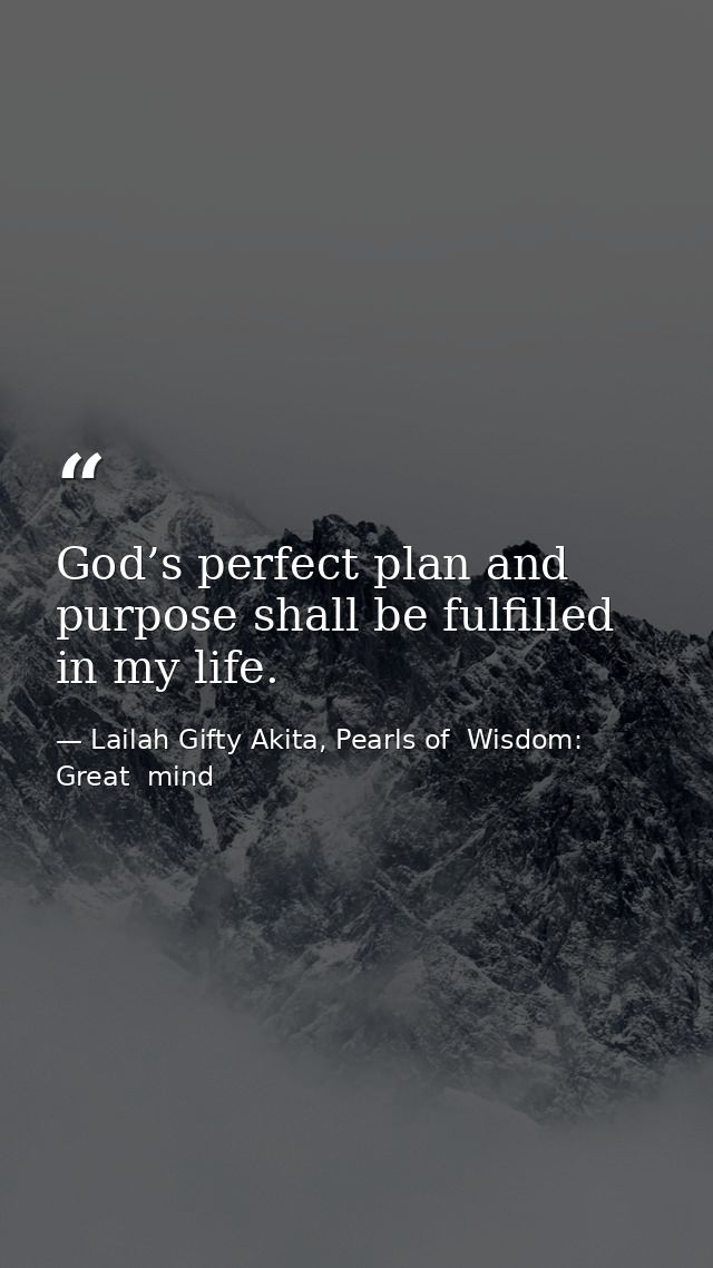 God’s perfect plan and purpose shall be fulfilled in my life. — Lailah Gifty Akita, Pearls of  Wisdom: Great  mind