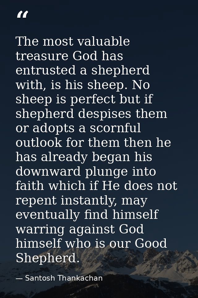 The most valuable treasure God has entrusted a shepherd with, is his sheep. No sheep is perfect but if shepherd despises — Santosh Thankachan