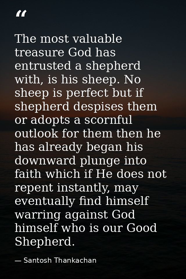 The most valuable treasure God has entrusted a shepherd with, is his sheep. No sheep is perfect but if shepherd despises — Santosh Thankachan