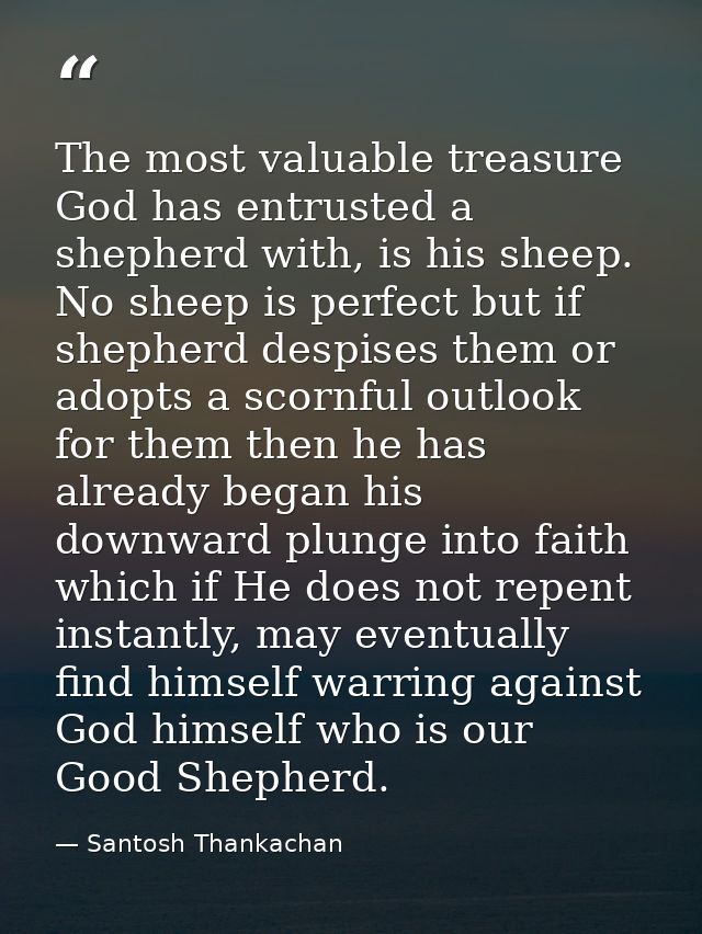 The most valuable treasure God has entrusted a shepherd with, is his sheep. No sheep is perfect but if shepherd despises — Santosh Thankachan