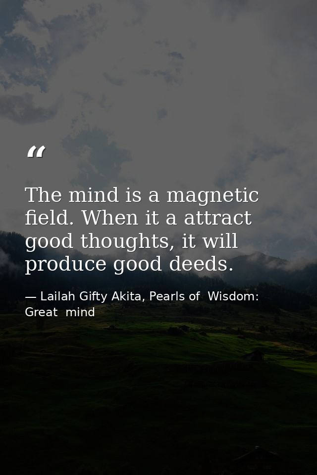 The mind is a magnetic field. When it a attract good thoughts, it will produce good deeds. — Lailah Gifty Akita, Pearls of  Wisdom: Great  mind