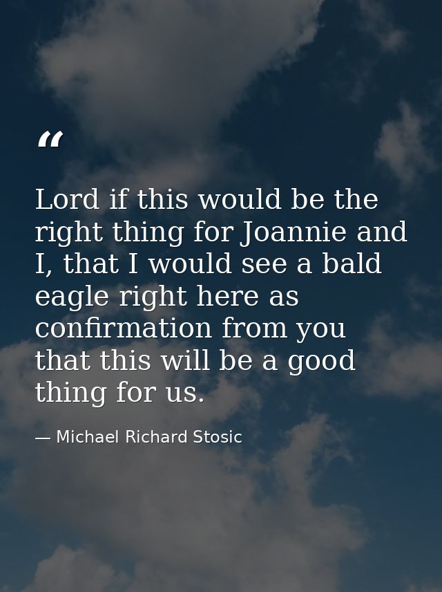 Lord if this would be the right thing for Joannie and I, that I would see a bald eagle right here as confirmation from y — Michael Richard Stosic