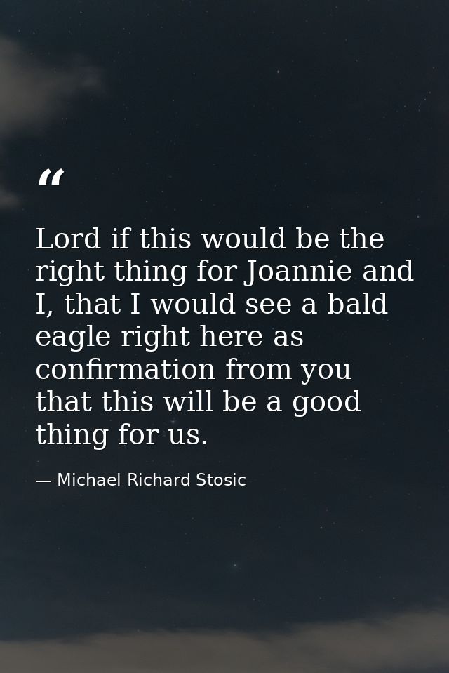 Lord if this would be the right thing for Joannie and I, that I would see a bald eagle right here as confirmation from y — Michael Richard Stosic
