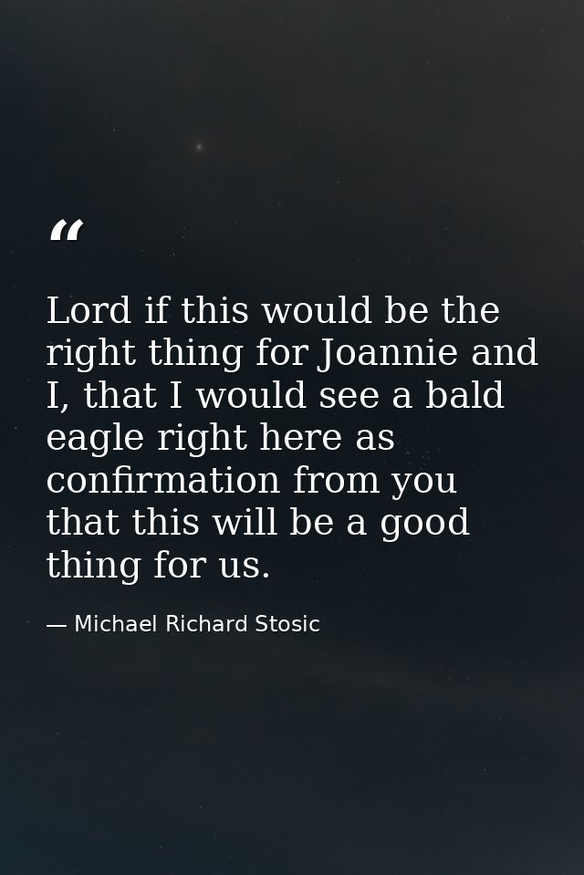 Lord if this would be the right thing for Joannie and I, that I would see a bald eagle right here as confirmation from y — Michael Richard Stosic