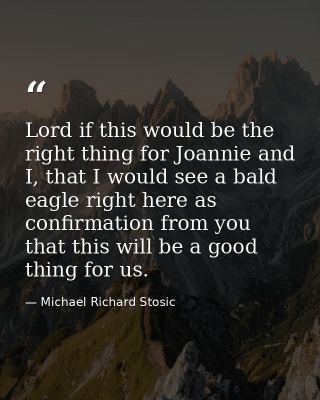 Lord if this would be the right thing for Joannie and I, that I would see a bald eagle right here as confirmation from y — Michael Richard Stosic