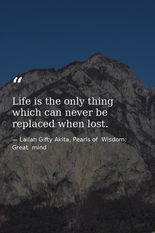 Life is the only thing which can never be replaced when lost. — Lailah Gifty Akita, Pearls of  Wisdom: Great  mind