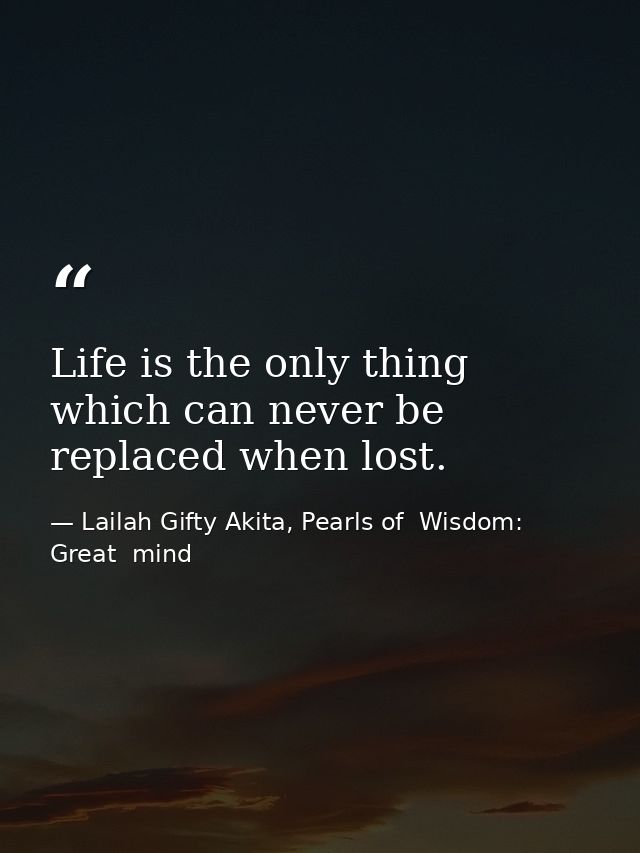 Life is the only thing which can never be replaced when lost. — Lailah Gifty Akita, Pearls of  Wisdom: Great  mind