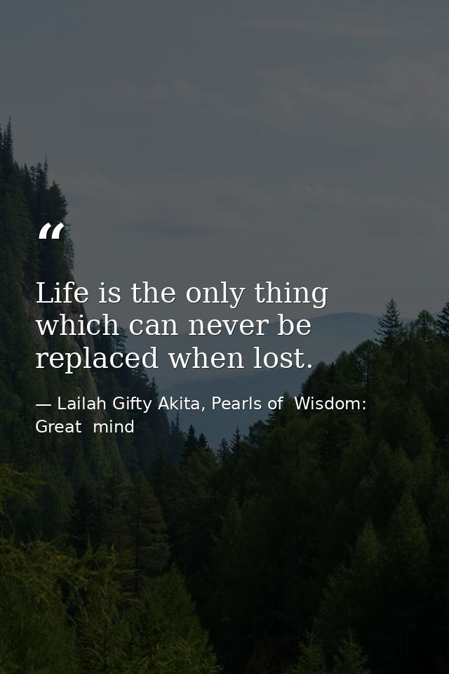 Life is the only thing which can never be replaced when lost. — Lailah Gifty Akita, Pearls of  Wisdom: Great  mind
