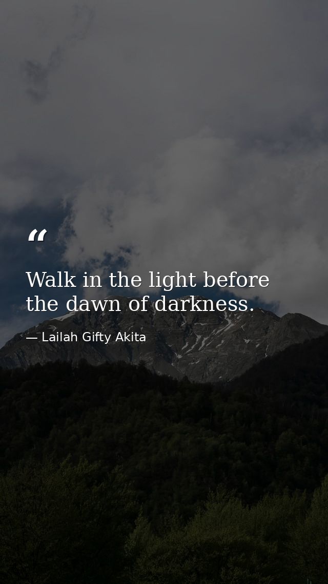 Walk in the light before the dawn of darkness. — Lailah Gifty Akita