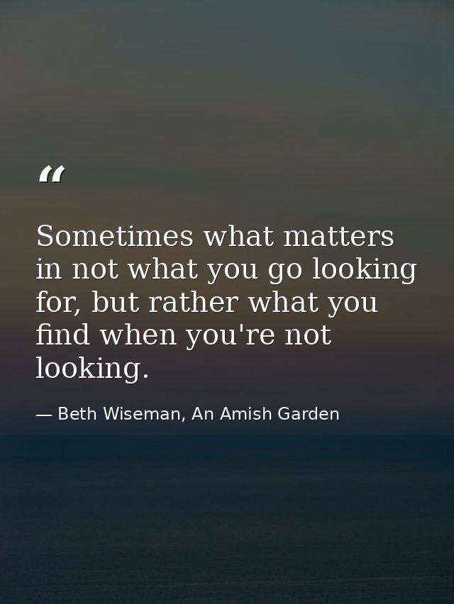 Sometimes what matters in not what you go looking for, but rather what you find when you're not looking. — Beth Wiseman, An Amish Garden