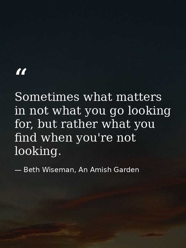 Sometimes what matters in not what you go looking for, but rather what you find when you're not looking. — Beth Wiseman, An Amish Garden