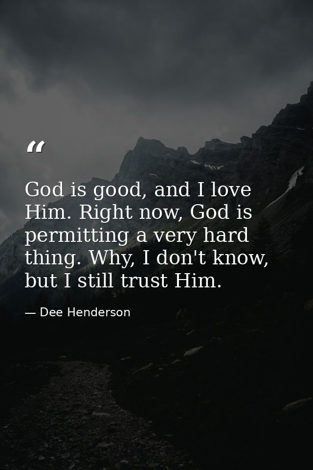 God is good, and I love Him. Right now, God is permitting a very hard thing. Why, I don't know, but I still trust Him. — Dee Henderson