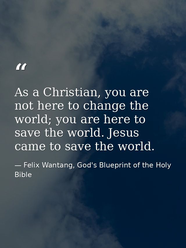 As a Christian, you are not here to change the world; you are here to save the world. Jesus came to save the world. — Felix Wantang, God's Blueprint of the Holy Bible