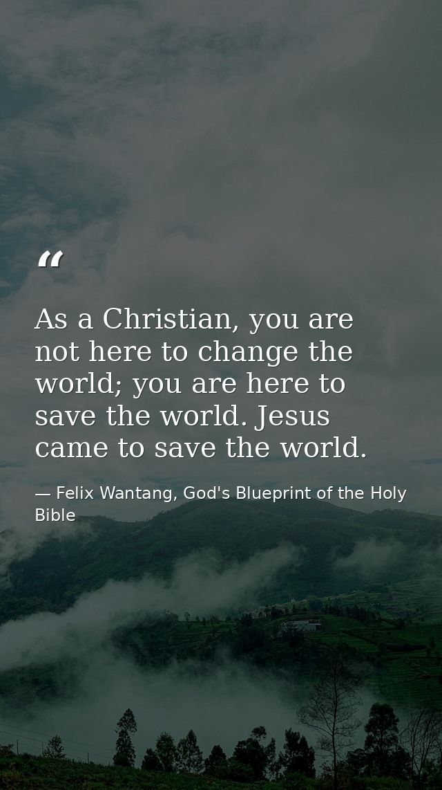 As a Christian, you are not here to change the world; you are here to save the world. Jesus came to save the world. — Felix Wantang, God's Blueprint of the Holy Bible