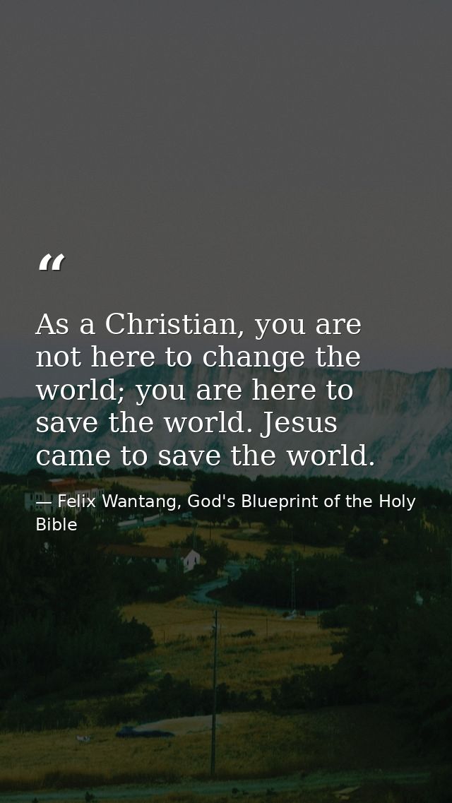 As a Christian, you are not here to change the world; you are here to save the world. Jesus came to save the world. — Felix Wantang, God's Blueprint of the Holy Bible