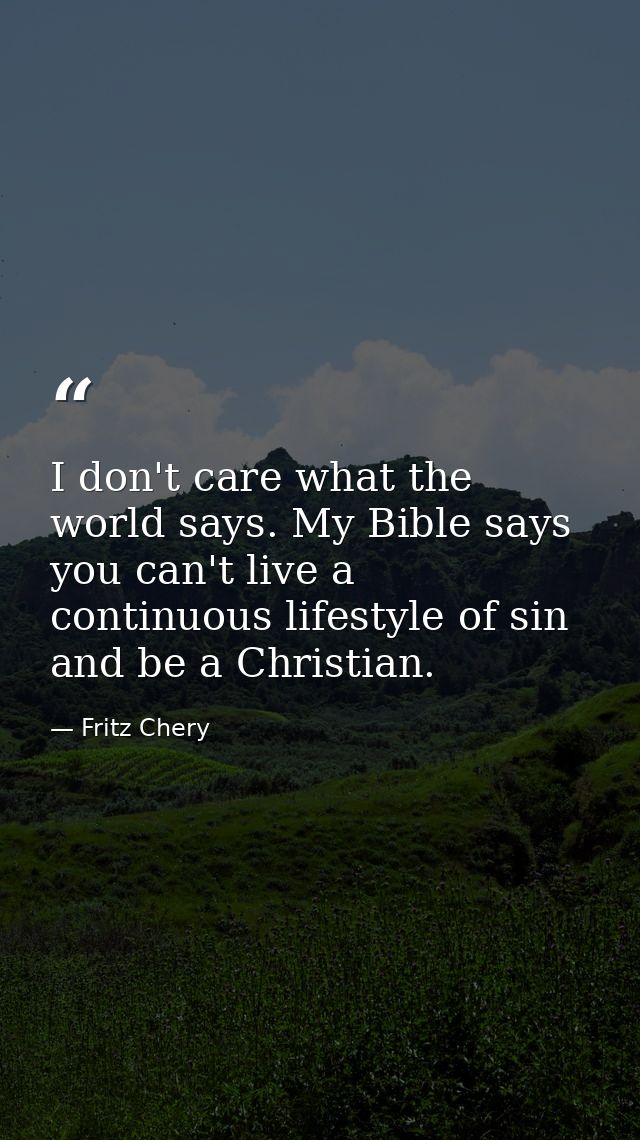 I don't care what the world says. My Bible says you can't live a continuous lifestyle of sin and be a Christian. — Fritz Chery