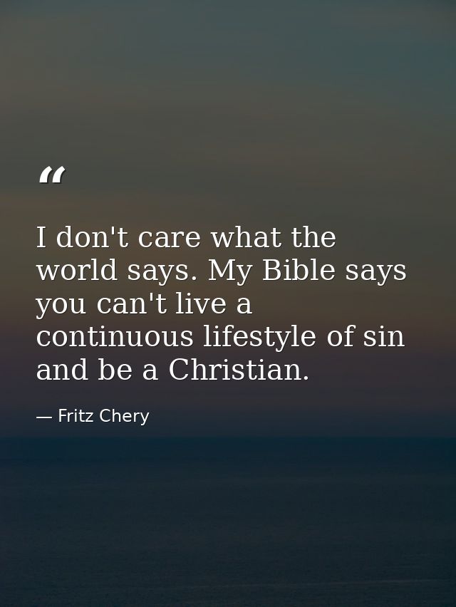 I don't care what the world says. My Bible says you can't live a continuous lifestyle of sin and be a Christian. — Fritz Chery
