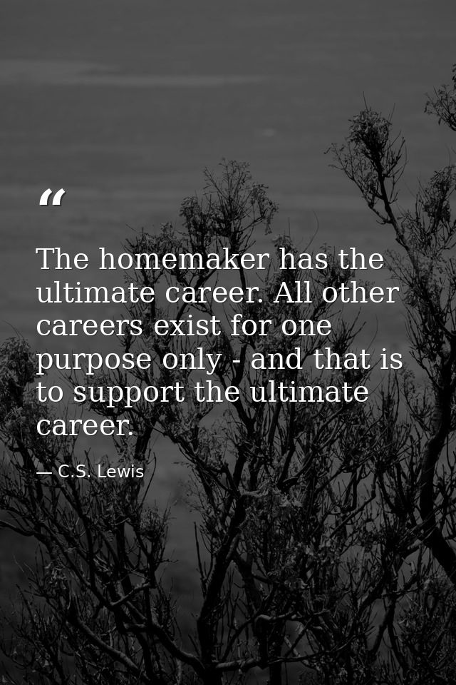 The homemaker has the ultimate career. All other careers exist for one purpose only - and that is to support the ultimat — C.S. Lewis