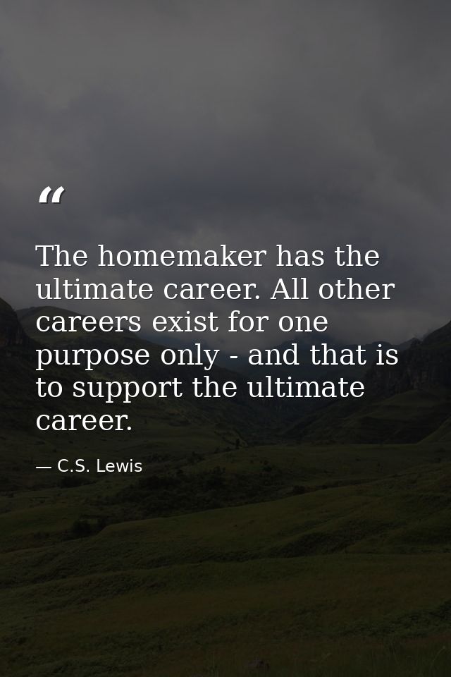 The homemaker has the ultimate career. All other careers exist for one purpose only - and that is to support the ultimat — C.S. Lewis