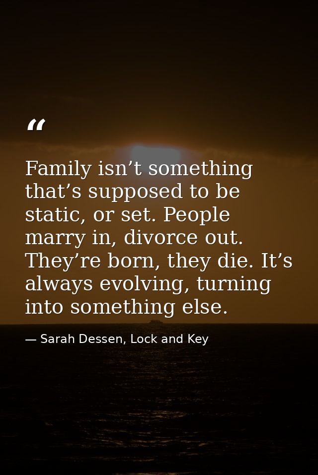 Family isn’t something that’s supposed to be static, or set. People marry in, divorce out. They’re born, they die. It’s  — Sarah Dessen, Lock and Key