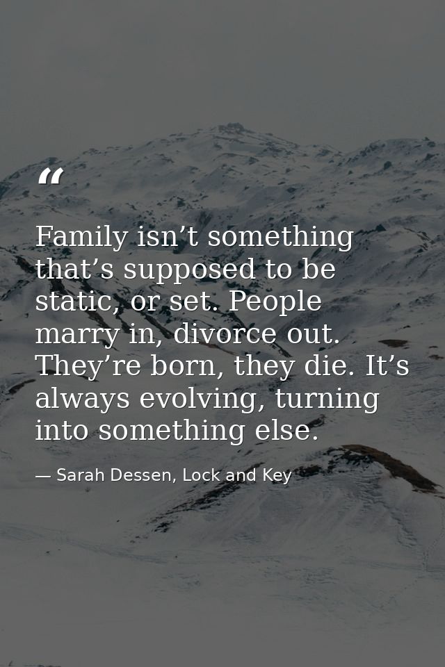 Family isn’t something that’s supposed to be static, or set. People marry in, divorce out. They’re born, they die. It’s  — Sarah Dessen, Lock and Key