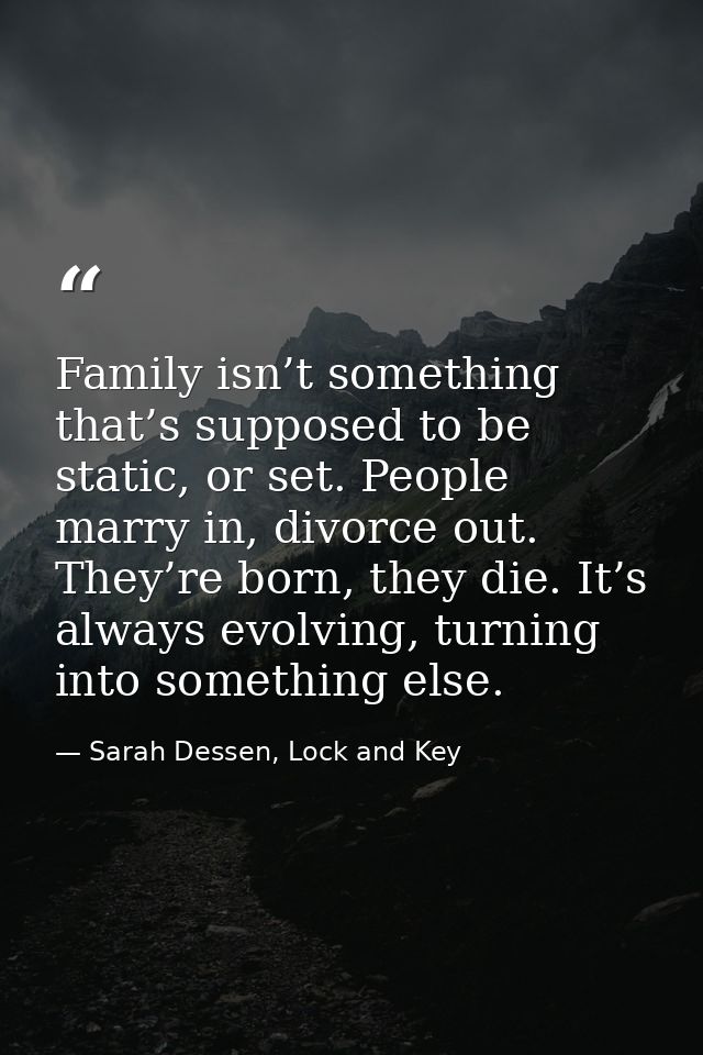 Family isn’t something that’s supposed to be static, or set. People marry in, divorce out. They’re born, they die. It’s  — Sarah Dessen, Lock and Key