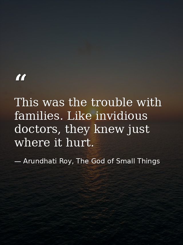 This was the trouble with families. Like invidious doctors, they knew just where it hurt. — Arundhati Roy, The God of Small Things