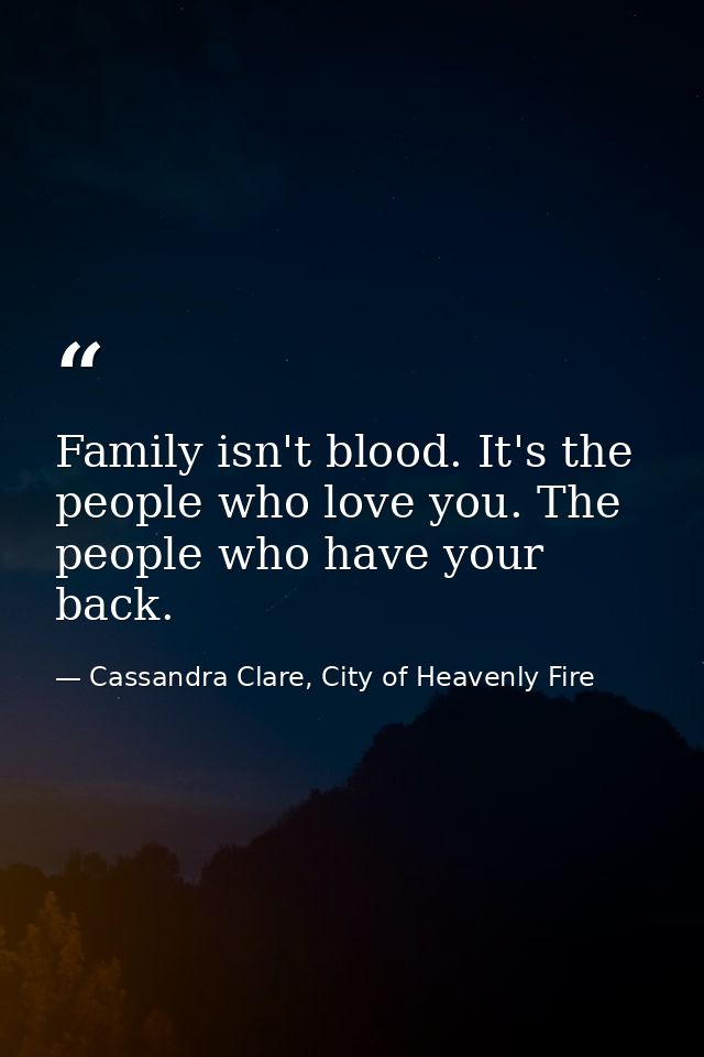 Family isn't blood. It's the people who love you. The people who have your back. — Cassandra Clare, City of Heavenly Fire