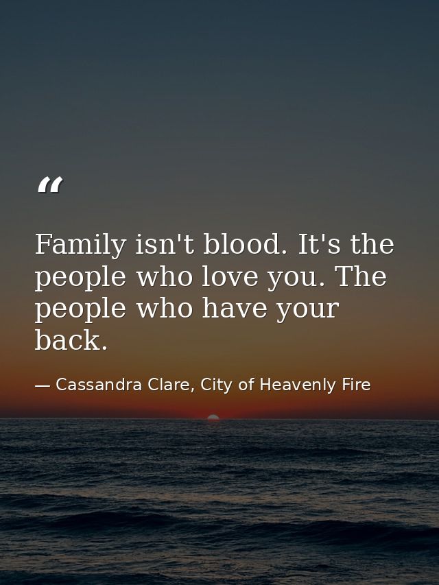 Family isn't blood. It's the people who love you. The people who have your back. — Cassandra Clare, City of Heavenly Fire