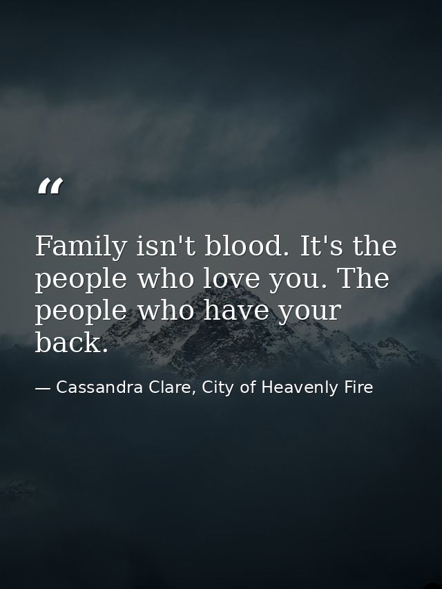 Family isn't blood. It's the people who love you. The people who have your back. — Cassandra Clare, City of Heavenly Fire