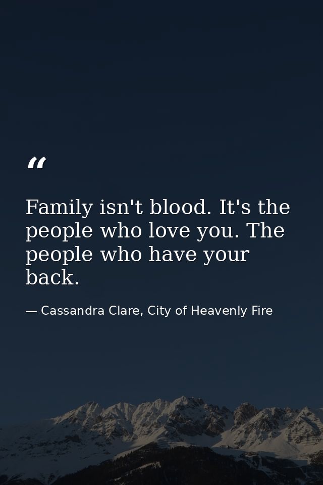 Family isn't blood. It's the people who love you. The people who have your back. — Cassandra Clare, City of Heavenly Fire