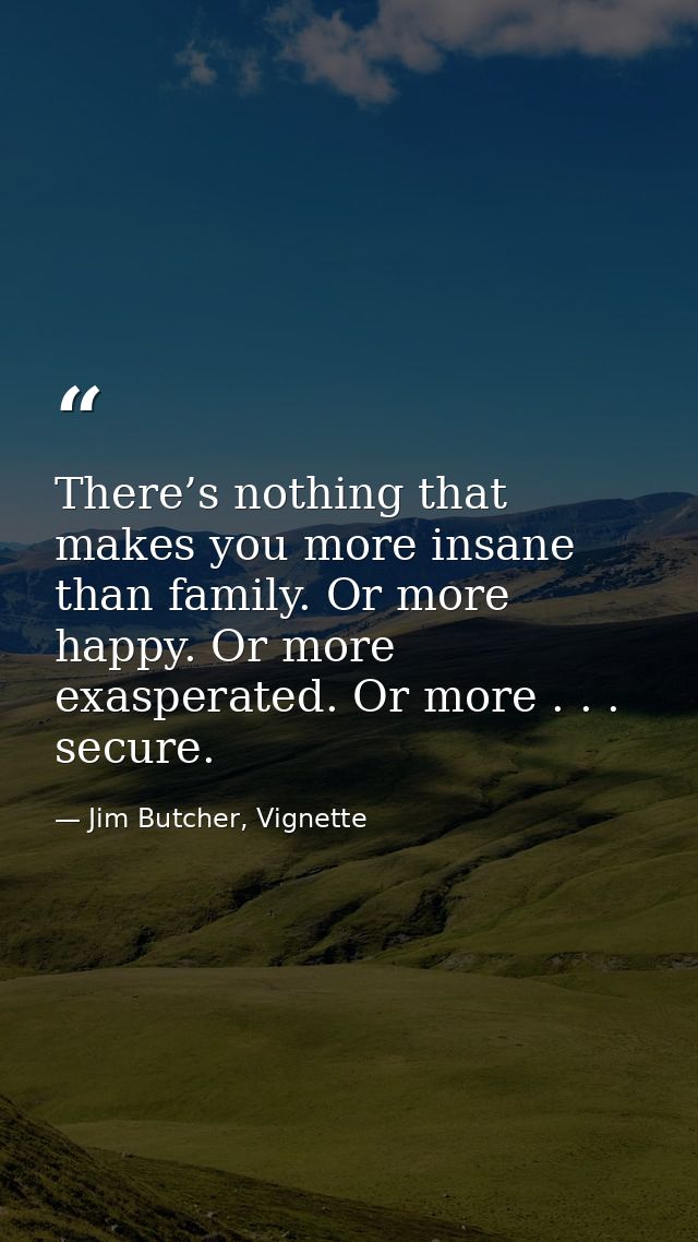 There’s nothing that makes you more insane than family. Or more happy. Or more exasperated. Or more . . . secure. — Jim Butcher, Vignette