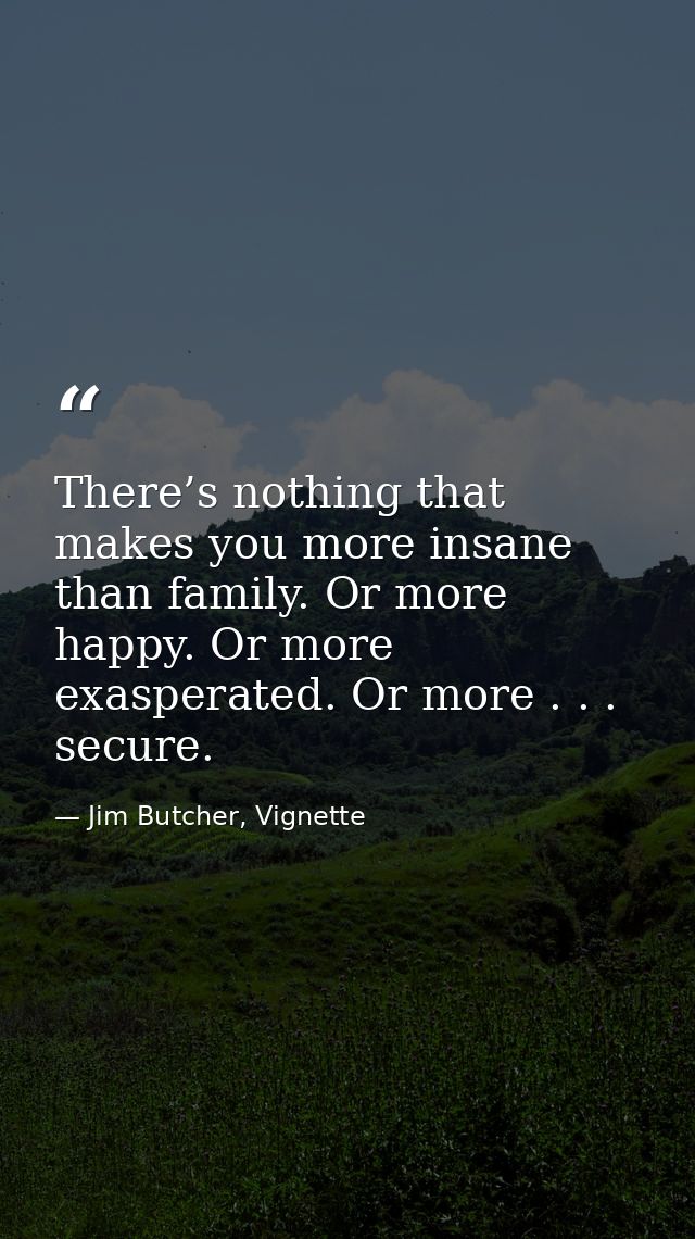 There’s nothing that makes you more insane than family. Or more happy. Or more exasperated. Or more . . . secure. — Jim Butcher, Vignette