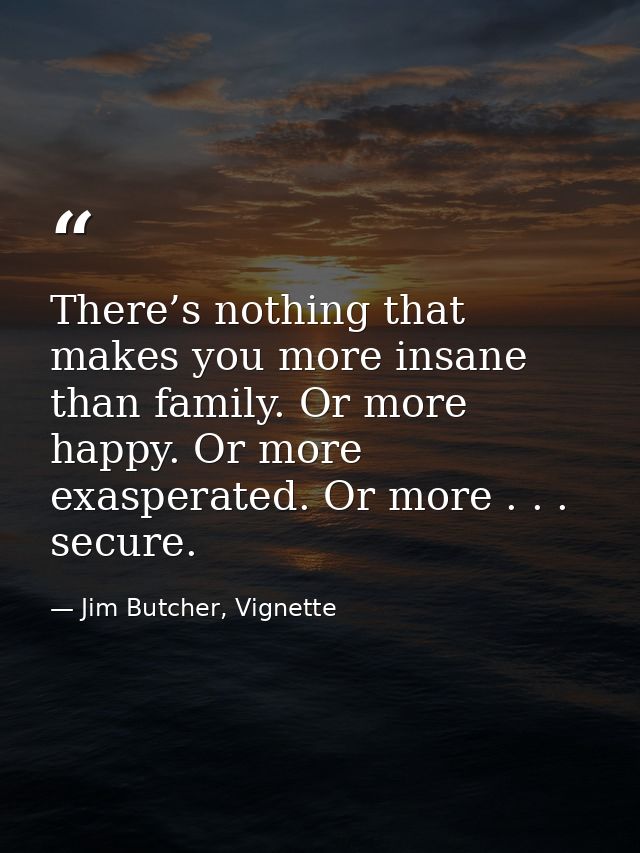 There’s nothing that makes you more insane than family. Or more happy. Or more exasperated. Or more . . . secure. — Jim Butcher, Vignette