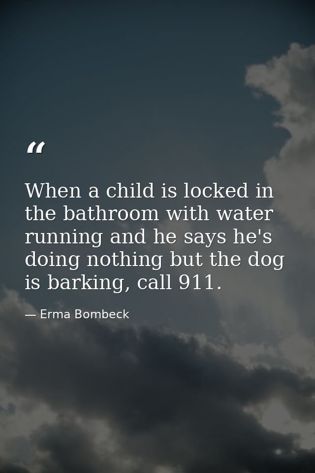 When a child is locked in the bathroom with water running and he says he's doing nothing but the dog is barking, call 91 — Erma Bombeck
