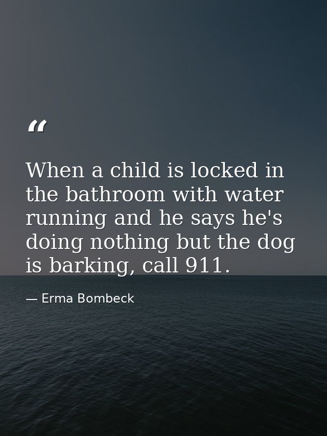 When a child is locked in the bathroom with water running and he says he's doing nothing but the dog is barking, call 91 — Erma Bombeck