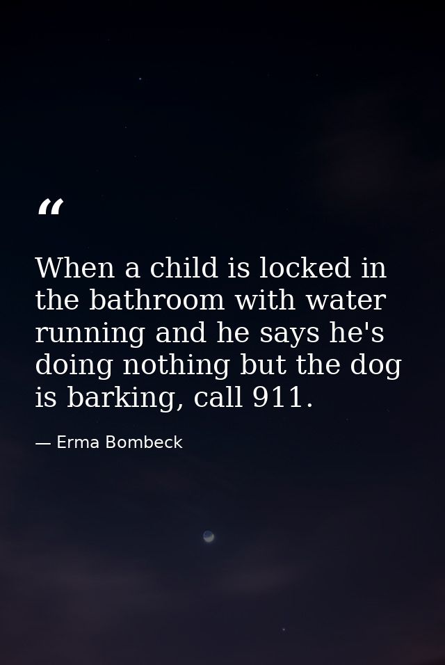 When a child is locked in the bathroom with water running and he says he's doing nothing but the dog is barking, call 91 — Erma Bombeck