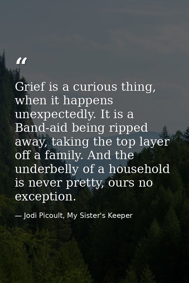 Grief is a curious thing, when it happens unexpectedly. It is a Band-aid being ripped away, taking the top layer off a f — Jodi Picoult, My Sister's Keeper