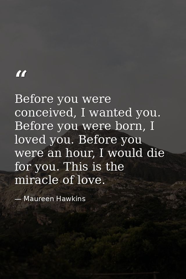 Before you were conceived, I wanted you. Before you were born, I loved you. Before you were an hour, I would die for you — Maureen Hawkins