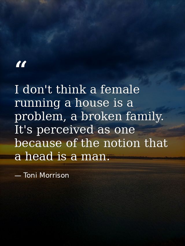 I don't think a female running a house is a problem, a broken family. It's perceived as one because of the notion that a — Toni Morrison